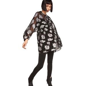 Zara Silver Foil Rose Black Mini Dress